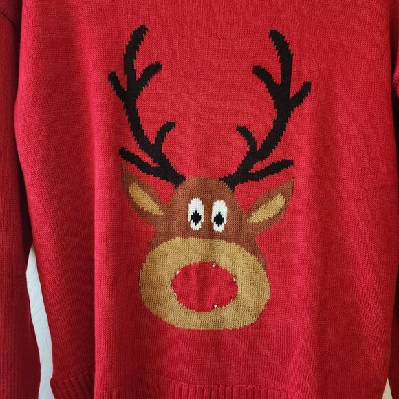Light-Up Reindeer Sweater With LED Nose Red Size XL - Picture 8 of 14